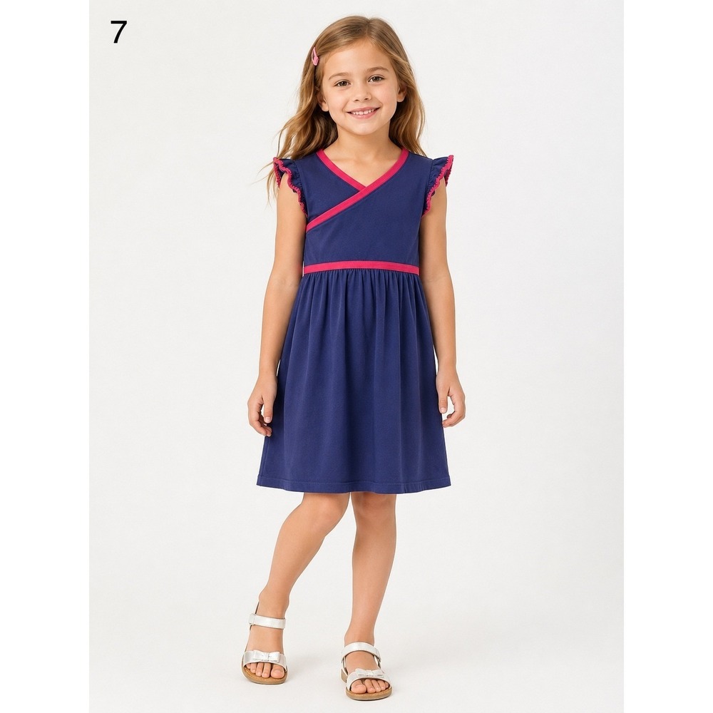 Tea Collection Dress Youth Girls 8 Purple Pink Cotton Embroidered Sleeves